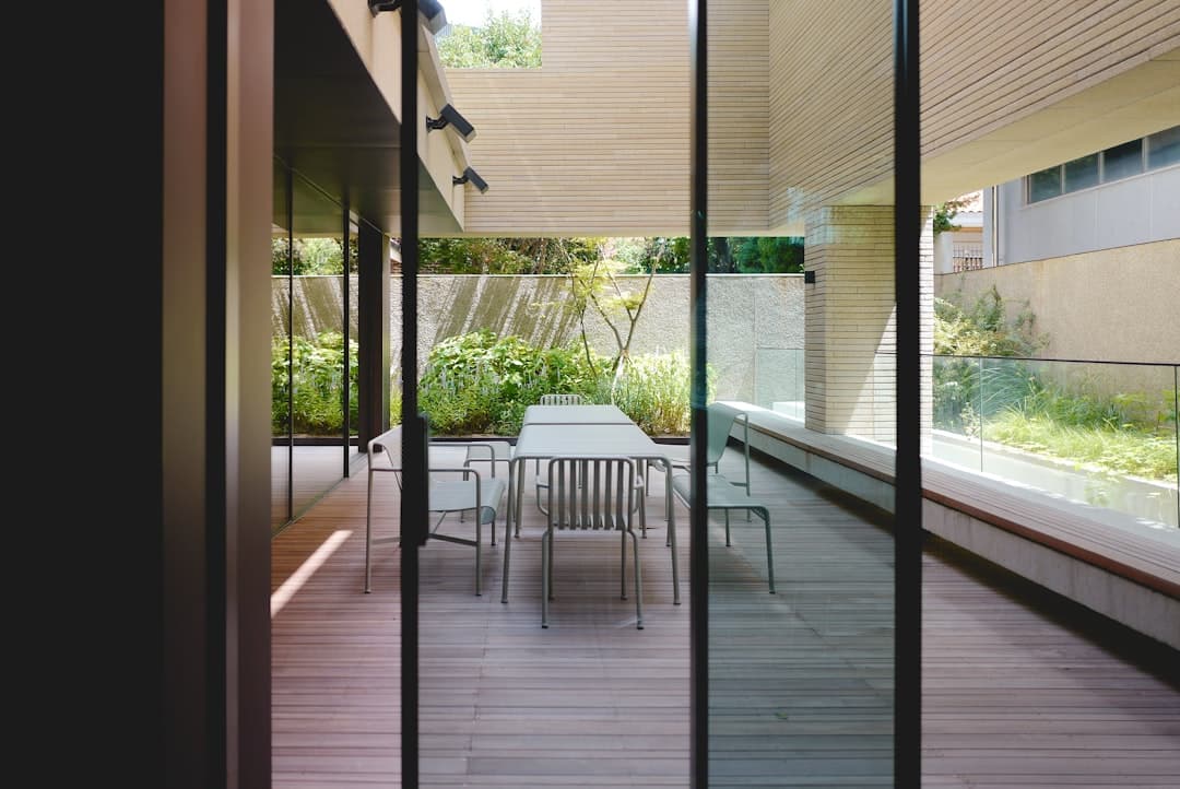 Serene interior view through privacy-tinted windows