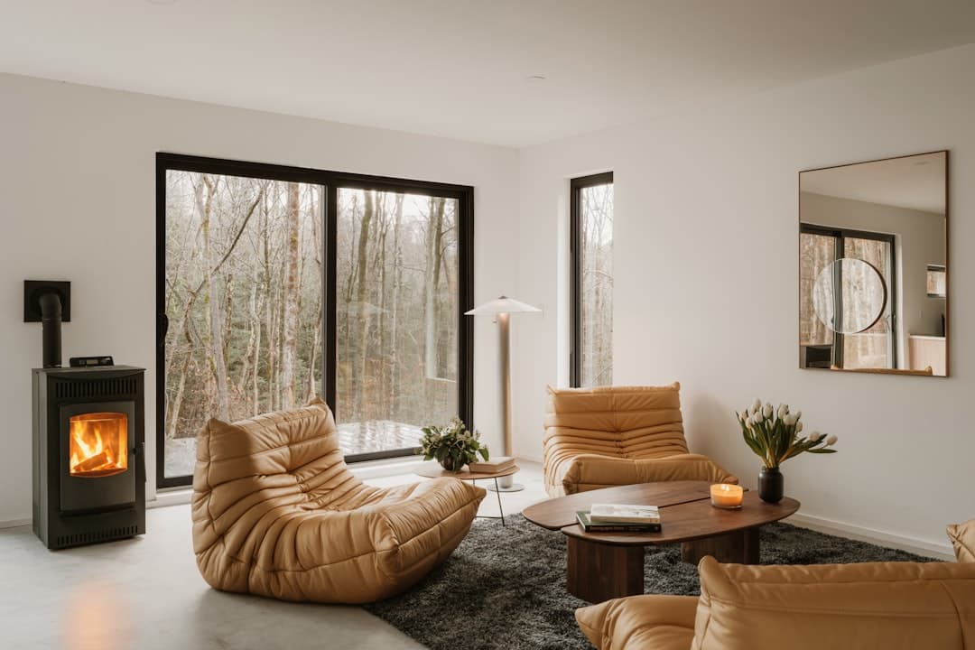 High-tech home interior with large smart glass windows