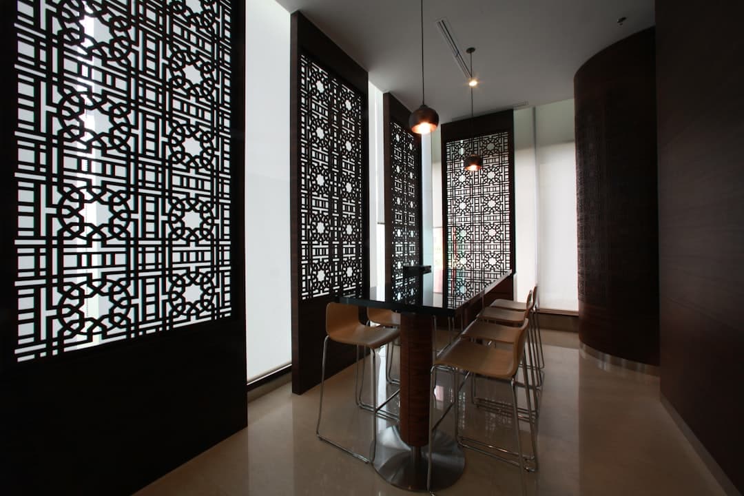 Open plan living space with smart film glass partitions